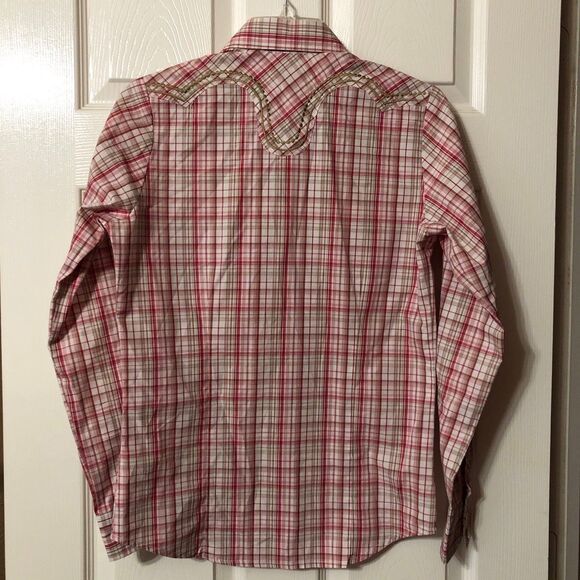 Womens Blouse Diamond Pearl Snap Western Plaid Shirt Size Small - Picture 3 of 8